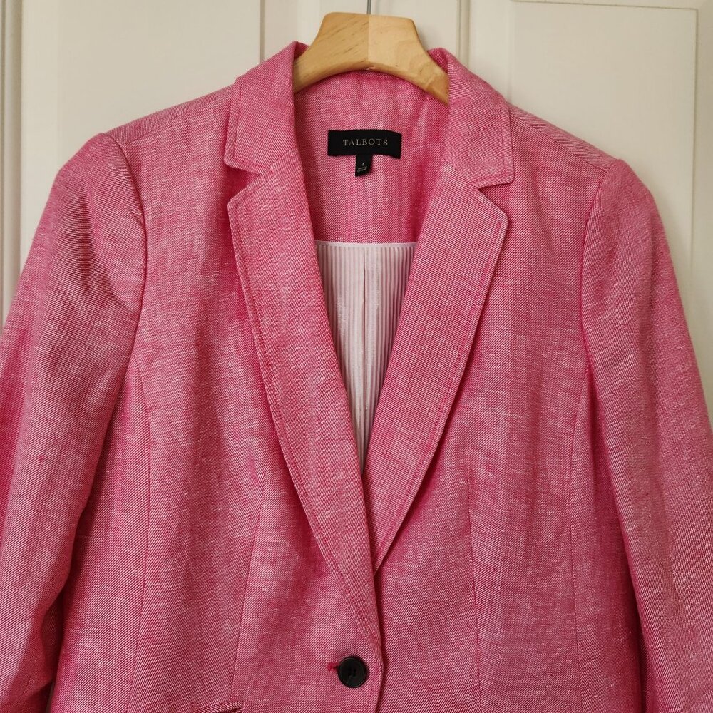 Talbots Pink Linen Blazer Jacket Single Button Lightweight Summer Office Work - Picture 3 of 10